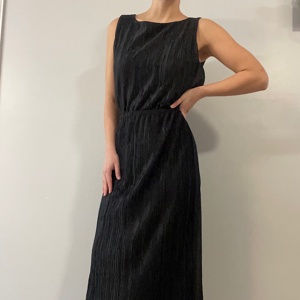 Vintage black pleated 2-piece maxi dress